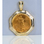 14KT GOLD DIAMOND PENDANT to fit U.S. $20 Gold Coin 4.17 cts. (coin excluded)
